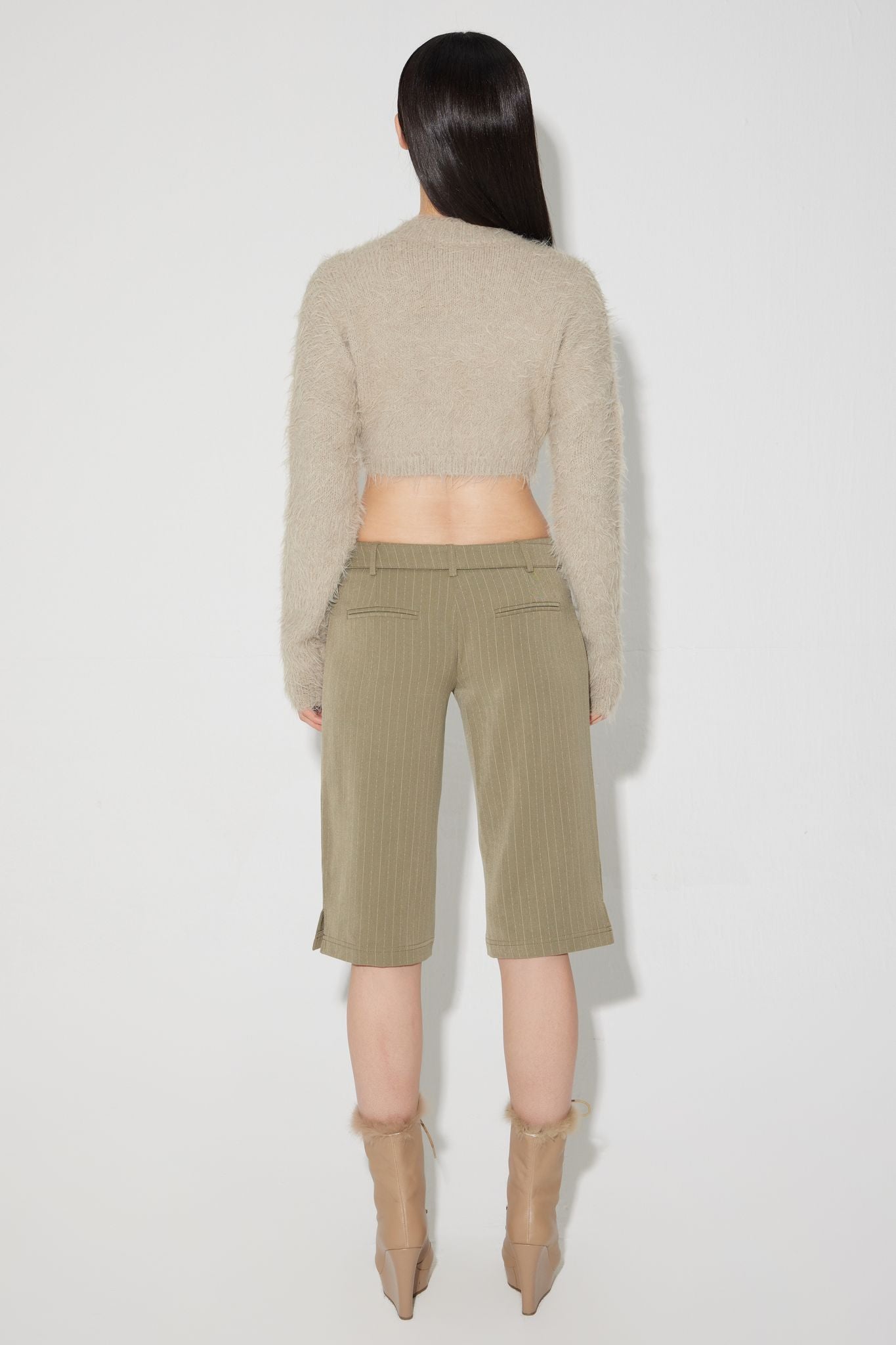 Roux Capri - Olive | Pinstripe Capri Pants | THE KRIPT