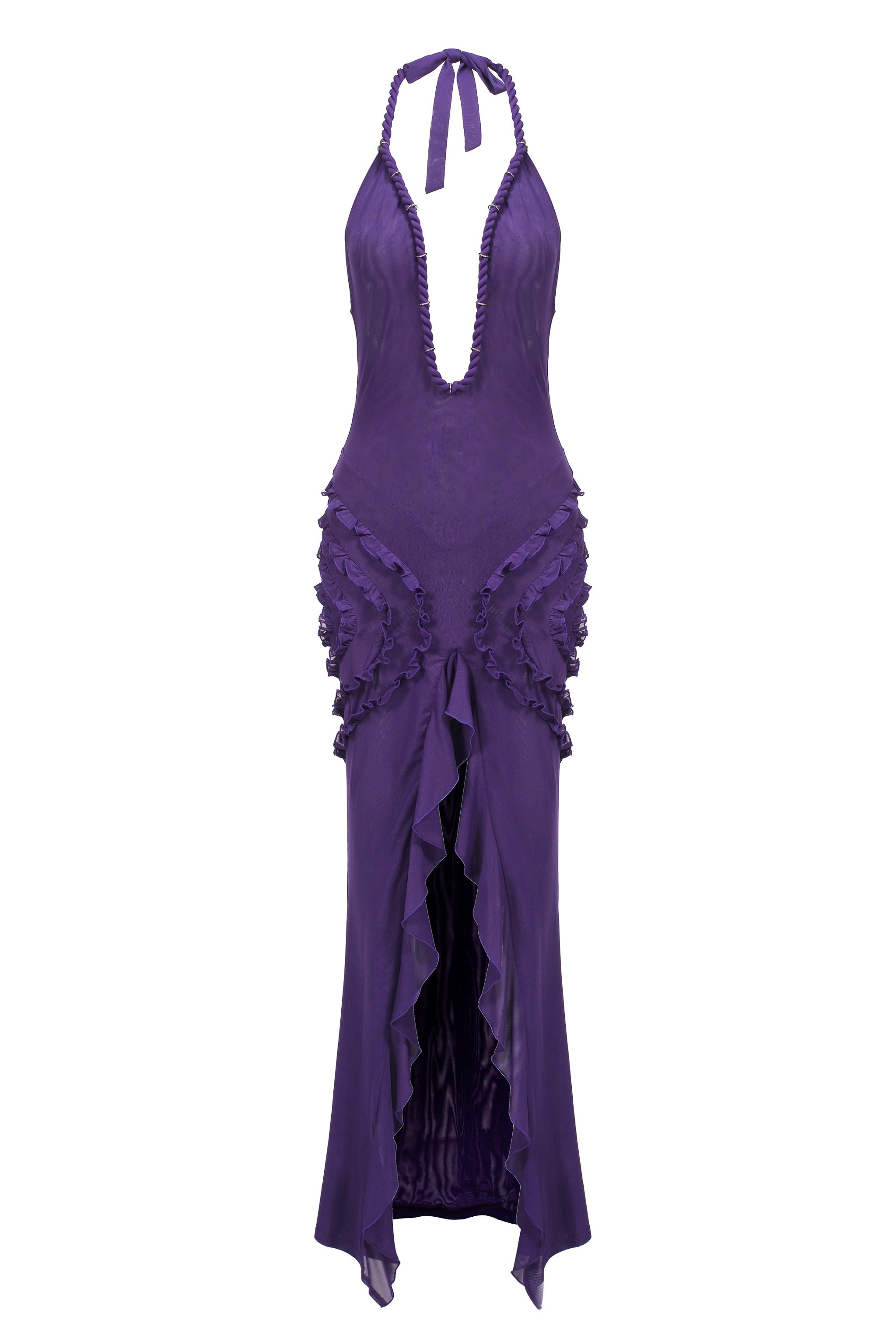 Narcissa Dress | Purple Plunge Mesh Maxi Dress | THE KRIPT